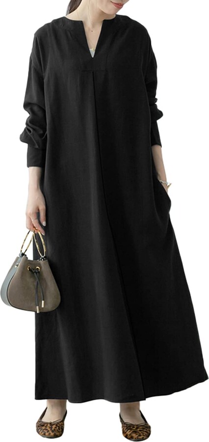 ZANZEA Women's Maxi Dress V Neck Long Sleeve A Line Long Shirt