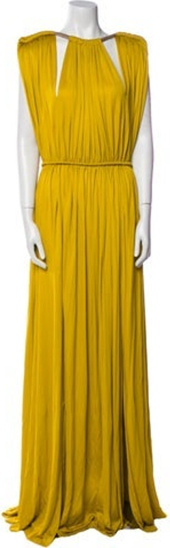 Lanvin Crew Neck Long Dress Lanvin Evening Gown Yellow Sleeveless with Crew Neck Designer