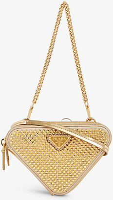 Prada Womens Gold Triangle Mini Crystal-embellished Leather Cross-body bag  - ShopStyle