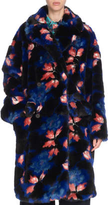 Kenzo Oversized Floral-Print Faux-Fur Coat