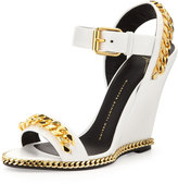 Thumbnail for your product : Giuseppe Zanotti Chain Link Leather Wedge Sandal, White