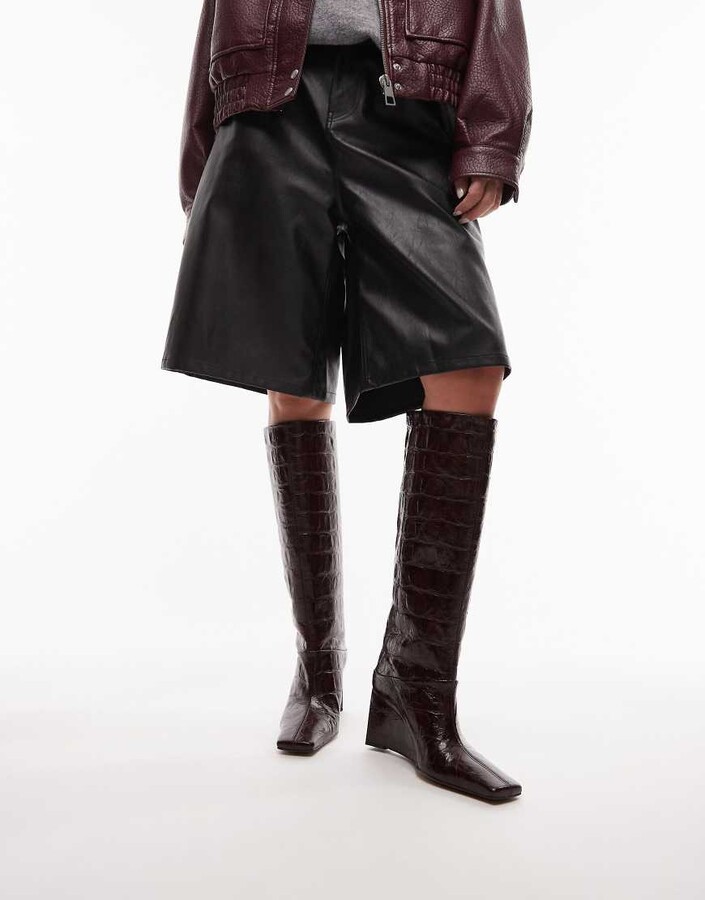 ASOS DESIGN Clarissa premium leather wedge pull on boots with