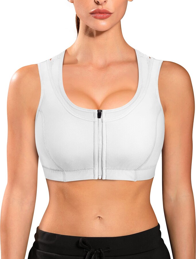 Rolewpy Front Zipper Sports Bras for Women High Impact Racerback Bra Padded  Workout Bra Wirefree Tops - ShopStyle