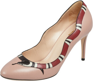 Gucci Beige/Red Leather Yoko Snake Pumps Size 37 - ShopStyle