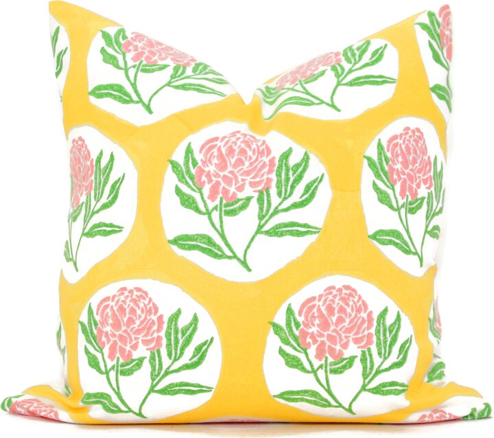 Etsy Peony Block Print Pillow Cover Pink Floral Throw Cushion, Molly Mahon Design Rts