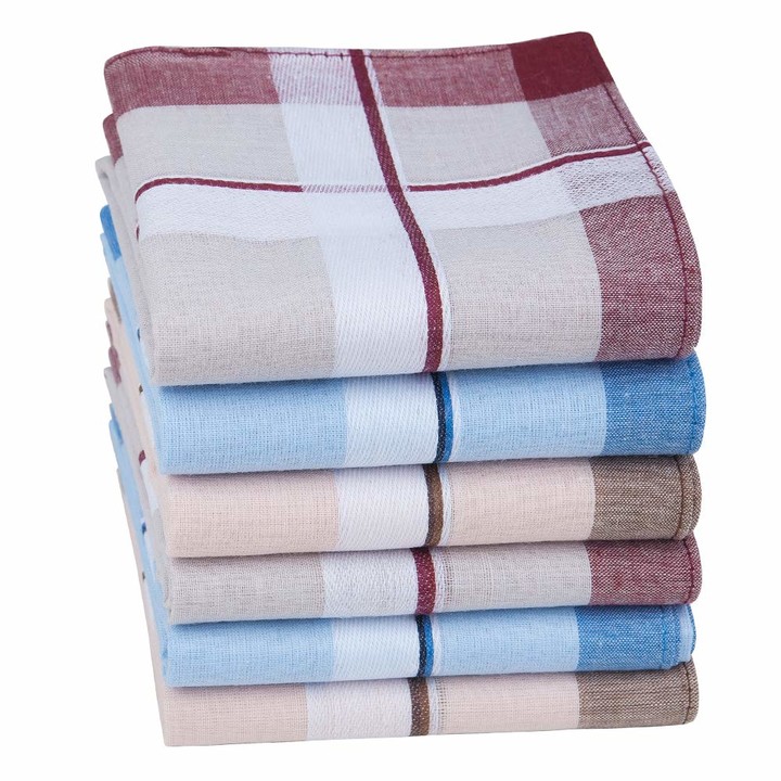 Houlife Mens Thick Handkerchiefs 100 60S Cotton Classic Stripe