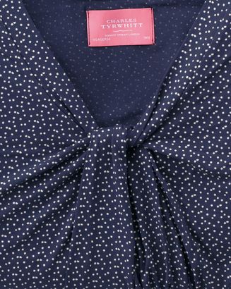 Charles Tyrwhitt Women's navy and white spot printed knot detail jersey top