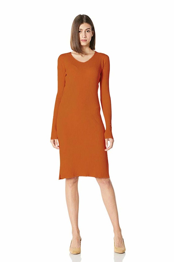 orange turtleneck sweater dress