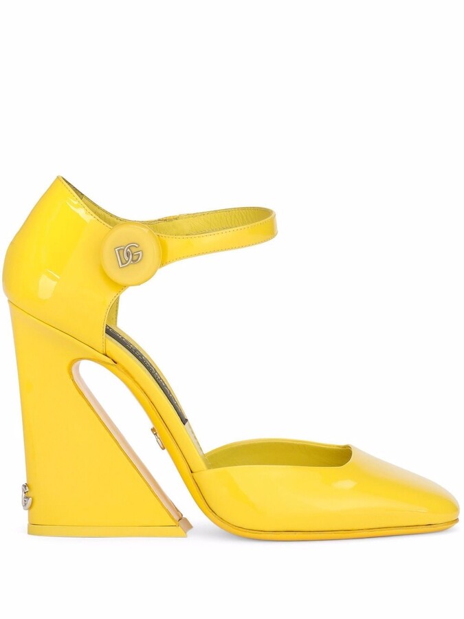 yellow ankle strap pumps