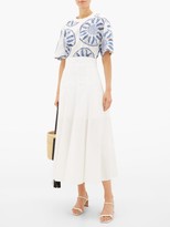 Thumbnail for your product : Three Graces London X Zandra Rhodes Luna Feather-print Cotton Top - Blue White