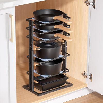 Mint Pantry Pots And Pans Organizer For Under Cabinet, 6-Tier Heavy Duty Pan Pot Organizers Inside Cabinet Adjustable 14 To 23.39", Pot Rack Kitchen Cabinet Organ
