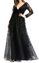 Thumbnail for your product : Mac Duggal Velvet Floral Applique Long Sleeve Gown