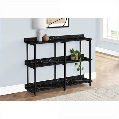 17 Stories Modern Black Marble Look Coffee Table with 3 Shelves & Black Metal Frame for Living Rooms Space-Saving & Sturdy