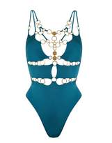 Thumbnail for your product : Agent Provocateur Davine Swimsuit In Green With Plunge Neckline and Gold Tones