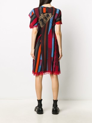 Koché Stripe Print Asymmetric Dress With Lace Detail