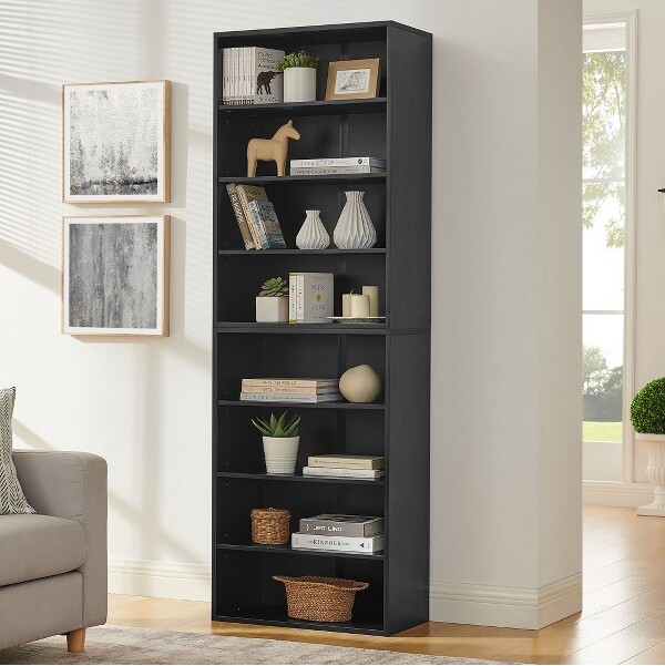 SapphtopazModernBookshelfwith8TierShelvesDisplayCabinetwithAdjustableShelf2FormsBookShelvesforLivingRoomBedroomOfficeBlack