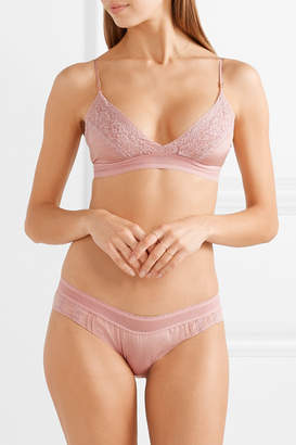 Stella McCartney Rose Romancing Mesh And Lace-trimmed Silk-satin Briefs - Antique rose