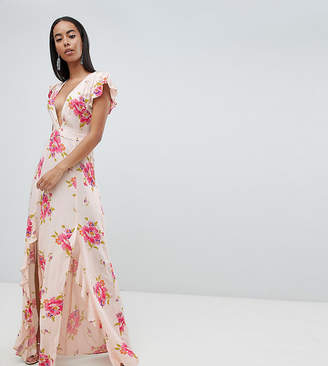 ASOS Tall DESIGN Tall plunge maxi dress in floral print