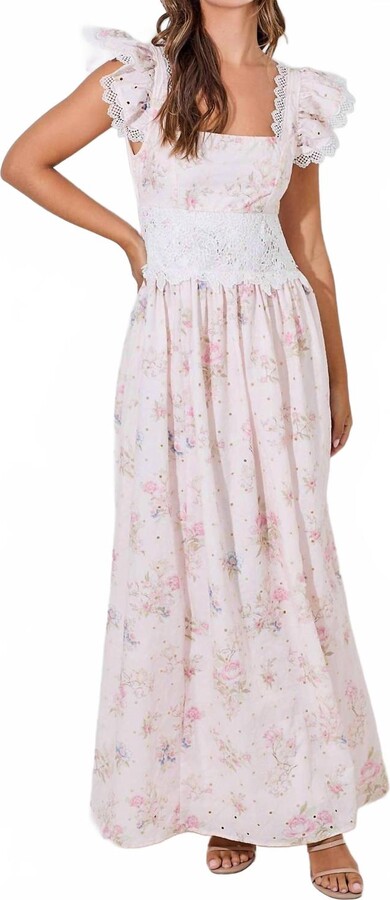 Baevely by Wellmade Florence Floral Scallop Lace Maxi Dress In Ivory