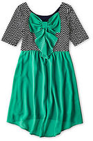 Thumbnail for your product : My Michelle Elbow-Sleeve Chevron Chiffon Bow Back Dress - Girls 6-16