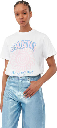 Ganni White Relaxed Flower T-shirt - ShopStyle
