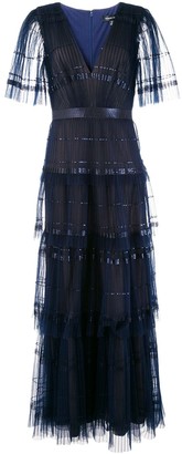 Tadashi Shoji Cape Sleeves Pleated Tulle Dress