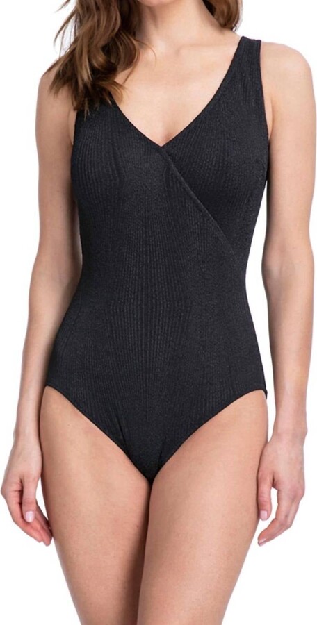Gottex Full Coverage Textured Surplice One Piece Swimsuit In Cosmos Black