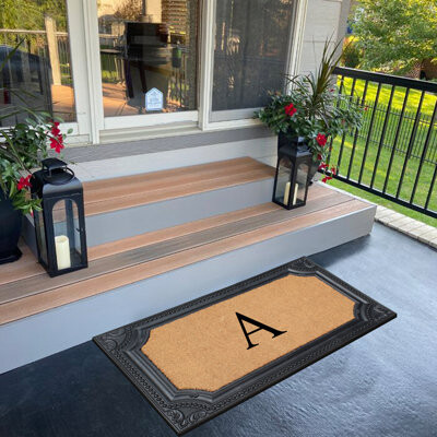 A1 Home Collections LLC Natural Rubber & Coir 24"x39" Monogrammed Doormat For Front Door, Anti-Shed Treated Durable Doormat