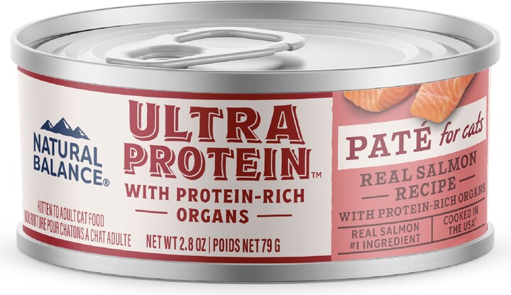 Natural Balance Ultra Protein Real Salmon Recipe with Protein-Rich Organs Pate Wet Cat Food, 2.8-oz can, case of 24