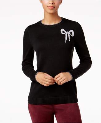 Charter Club Crew-Neck Bow-Graphic Sweater, Created for Macy's