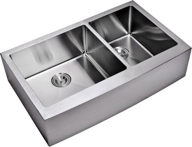 dCOR design 0.59" Corner Radius 60/40 Stainless Steel 36" L x 22" W Double Apron Kitchen Sink with Drain and Strainer