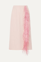 Prada - Feather-trimmed Silk-georgette Midi Skirt - Pastel pink