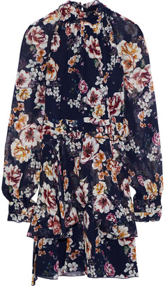 Nicholas Layered Button-detailed Floral-print Silk-georgette Mini Dress