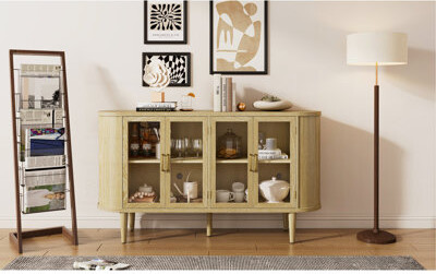 Ophelia & Co. Farmhouse Sideboard Cabinet With Storage, Wood Buffet Cabinet With Glass Doors And Adjustable Shelves For Kitchen, Dining Room And Living Room