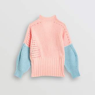 Burberry Contrast Knit Mohair Wool Blend Sweater