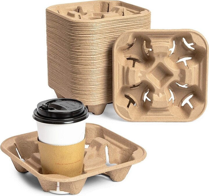 Okuna Outpost 60 Pack Pulp Fiber Coffee Carrier, 4 Cup Carry Holder for