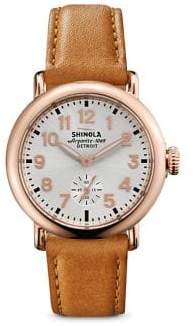 Shinola Runwell Rose Goldtone PVD Stainless Steel& Leather Strap Watch