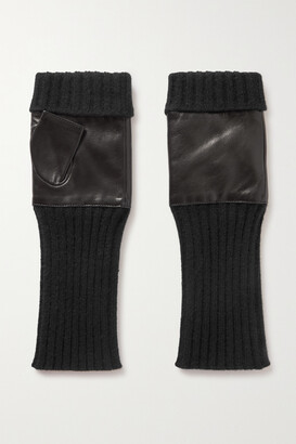 PORTOLANO Leather-trimmed ribbed cashmere fingerless gloves