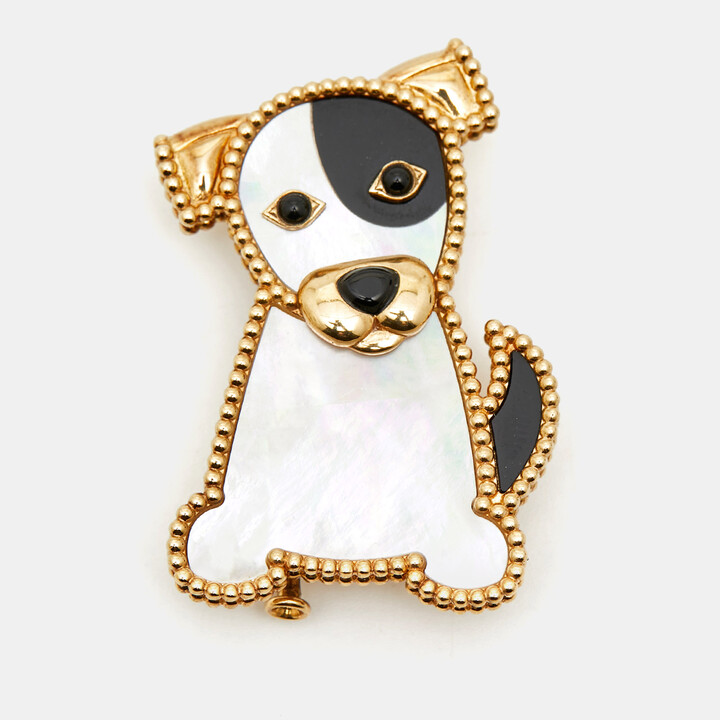 Van Cleef & Arpels Lucky Animal Dog Mother of Pearl 18k Yellow Gold Pin Brooch