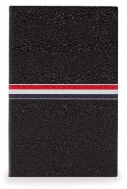 Thom Browne Stripe-print Pebbled-leather Notebook - Black