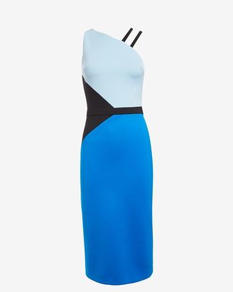 David Koma Colorblock One Shoulder Pencil Fit Dress