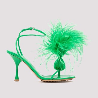 Womens Shoes Heels Sandal heels Green Bottega Veneta Dot Feather-trimmed Leather Sandals in Blue 