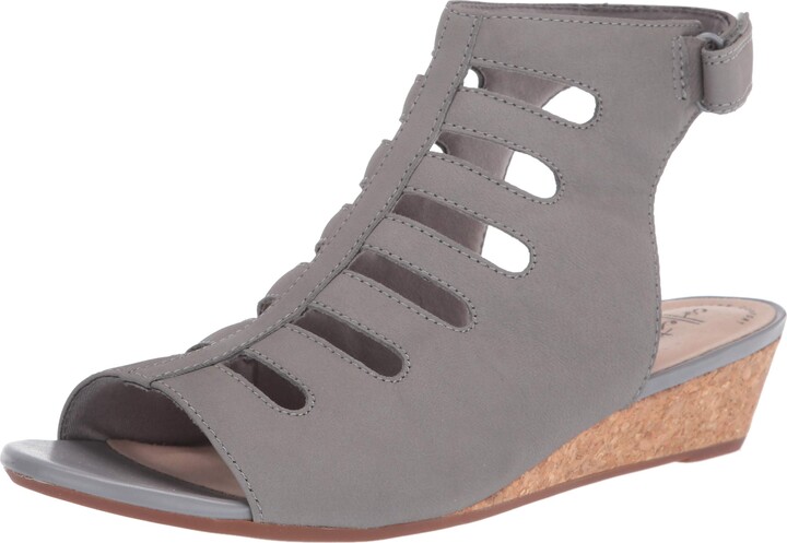 clarks grey wedge sandals