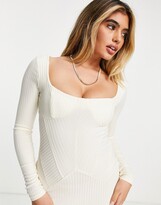 Thumbnail for your product : ASOS DESIGN rib long sleeve corset mini dress in ivory