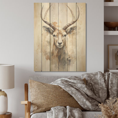 August Grove Minimalism Antelope Ibex I - Antelope Wood Wall Art On Natural Pine Wood
