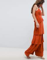 Thumbnail for your product : ASOS Design DESIGN Tiered Jumpsuit With Lace Up Front
