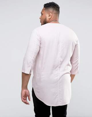 ASOS Plus Regular Fit Longline Viscose Shirt In Pink With V Neck