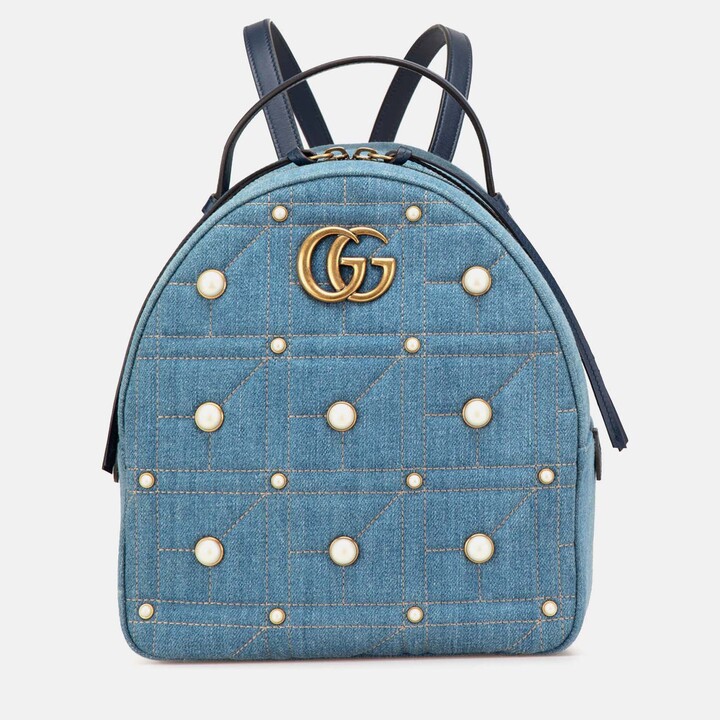 Gucci Small GG Marmont Pearl Denim Backpack