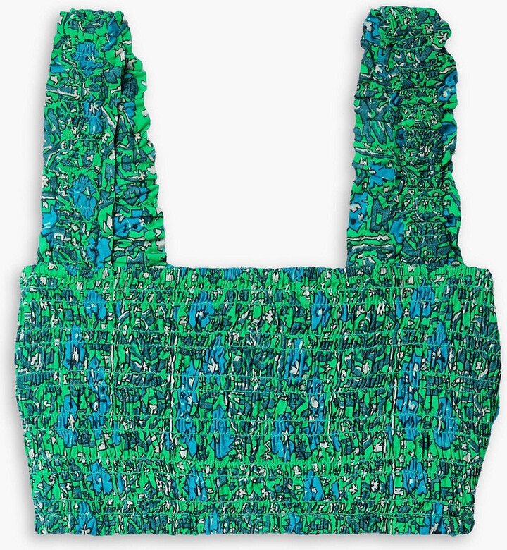 Rhode Resort Tanya cropped shirred printed cotton-poplin top