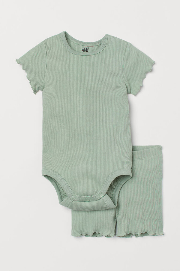 H&M - Ribbed Cotton Set - Green